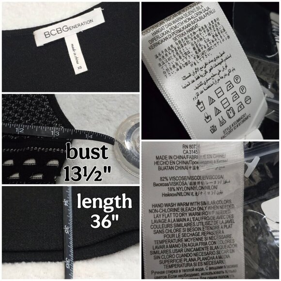 BCBGeneration ✦ Fit & Flare Knit Mini Dress ✦ Black & White V-Neck Sleeveless XS - Picture 12 of 14